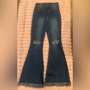 Denim medium wash high waisted flair